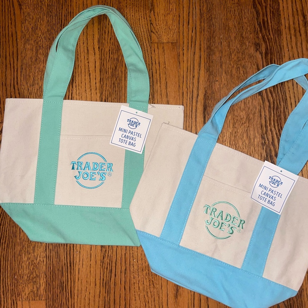 Trader Joe’s Blue and Green Mini Pastel Canvas Tote Bags BUNDLE- Spring 2025